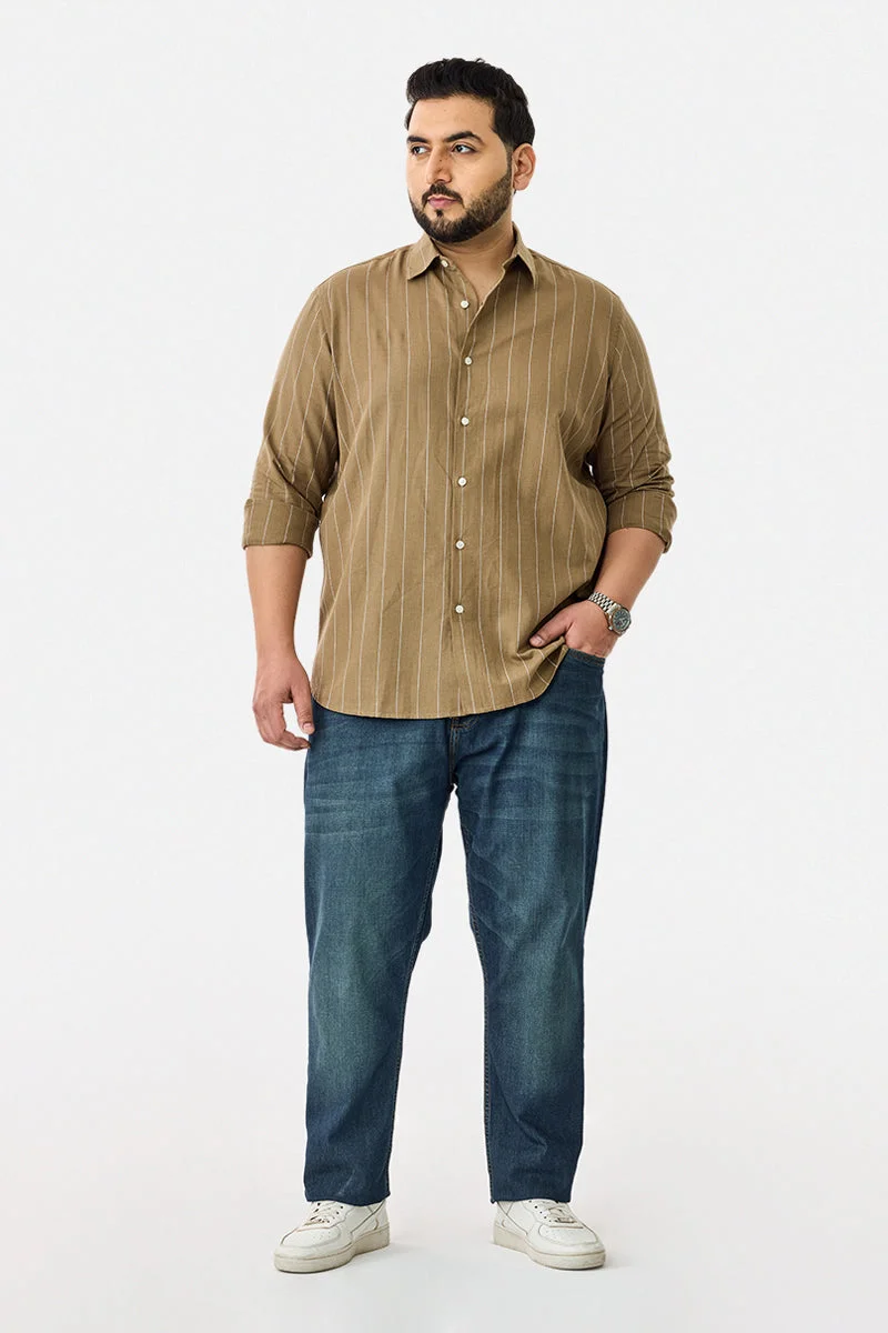 سنيتش Linen Blend Plus Size Regular Fit Stripes Shirt